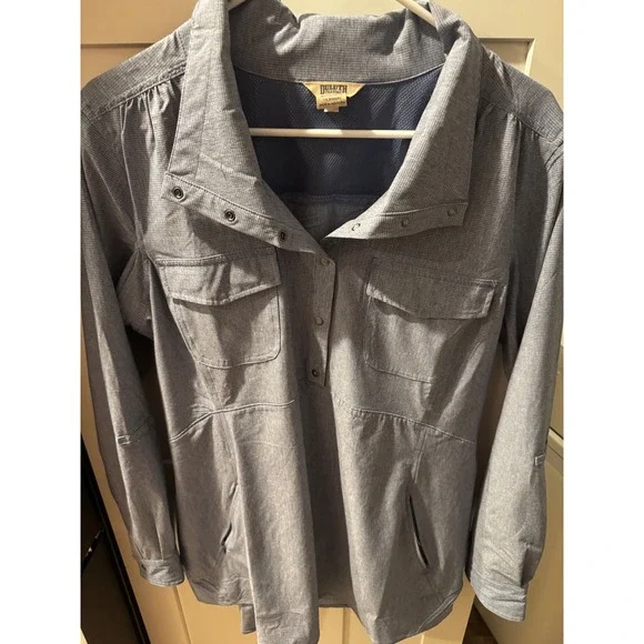 Duluth‎ Trading Co Snap Neck Tunic Shirt Blue Stripe Women's Medium Lightweight - Picture 5 of 10